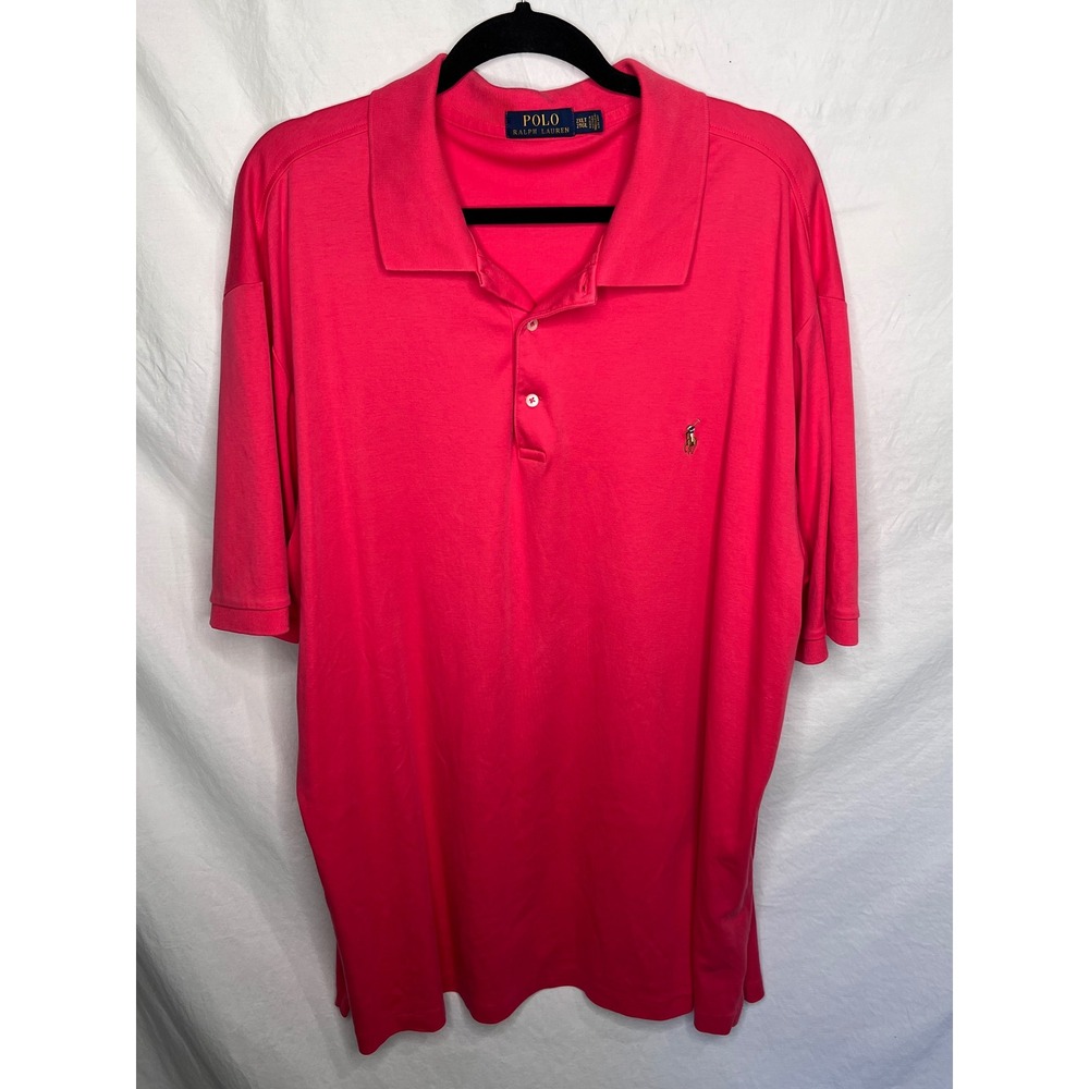 Polo Ralph Lauren Polo Shirt Mens 2XLT Tall Solid Pink 100% Cotton Color Logo